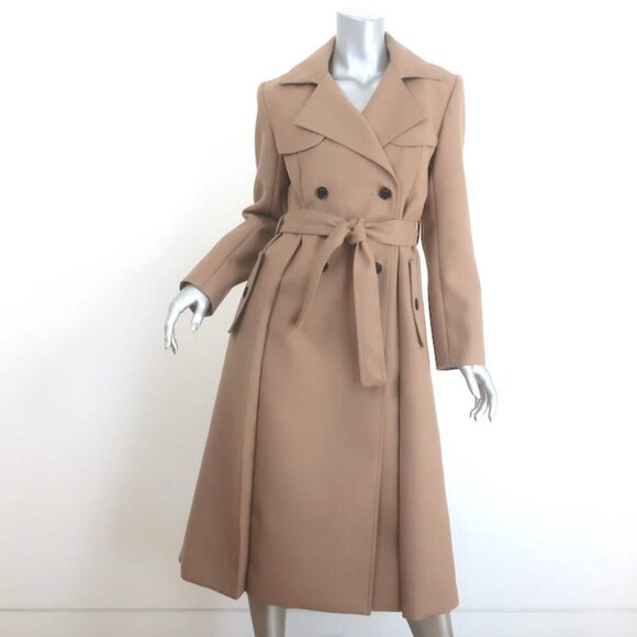 Sandro Pleated Long Trench Coat Camel Wool-Blend Size 36 - Picture 1 of 10